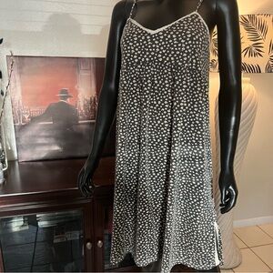 Brown and Cream Floral Lace Trimmed  Slip Dress